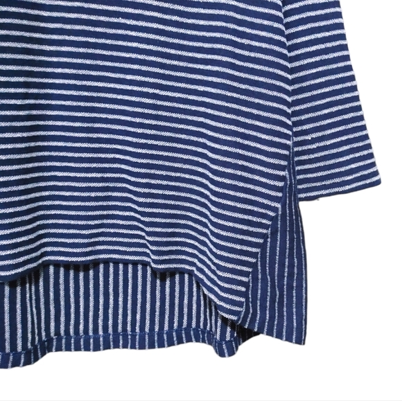 Chico's Blue Spliced Stripe High Low 3/4 Sleeve Top Women Size Extra Large XL - Picture 6 of 11